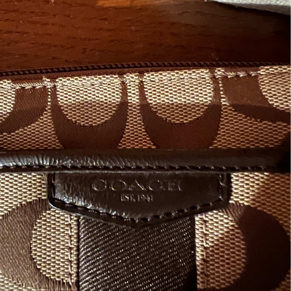 Coach Brown/Khaki Signature Stripe Swingpack Crossbody Bag Purse - Picture 3 of 5